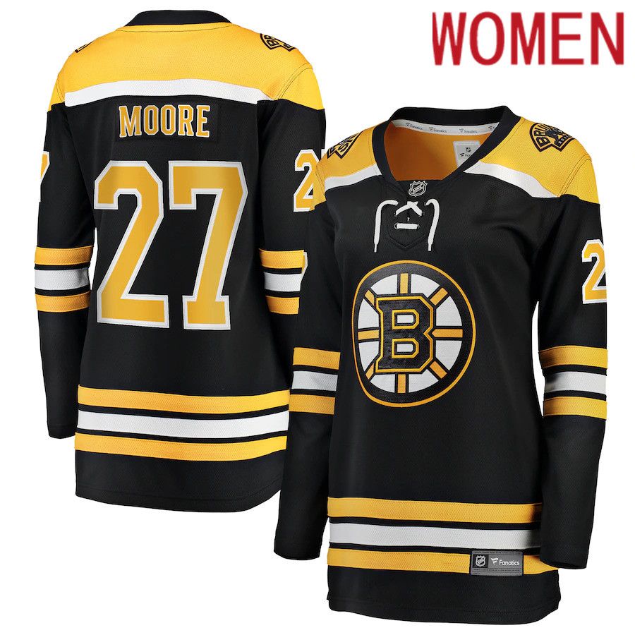 Women Boston Bruins #27 John Moore Fanatics Branded Black Home Breakaway Player NHL Jersey